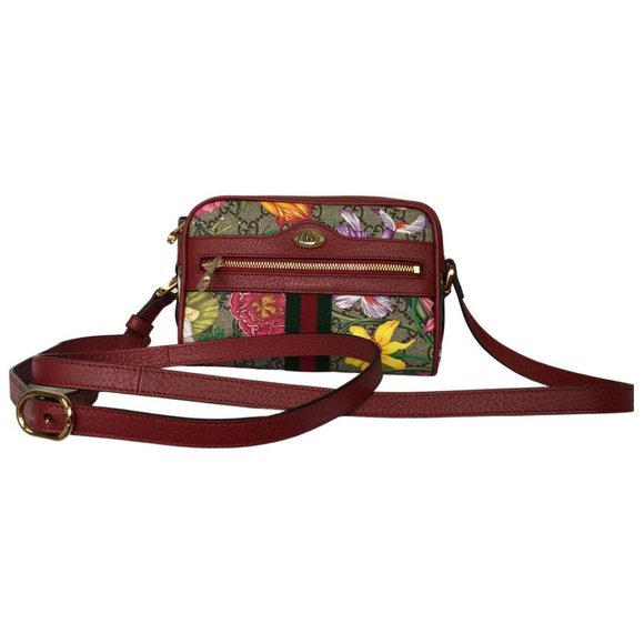 GUCCI Ophidia GG Flora Crossbody Bag Monogram Print Green & Red Web DM20 - Picture 2 of 7